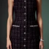 ENGLISH FACTORY Tops*- Tweed Sleeveless Mini Dress BLACK