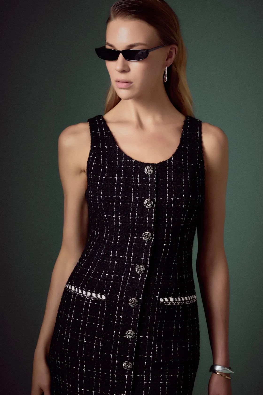 english_factory__tweed_sl_3.webp ENGLISH FACTORY Tops*- Tweed Sleeveless Mini Dress BLACK