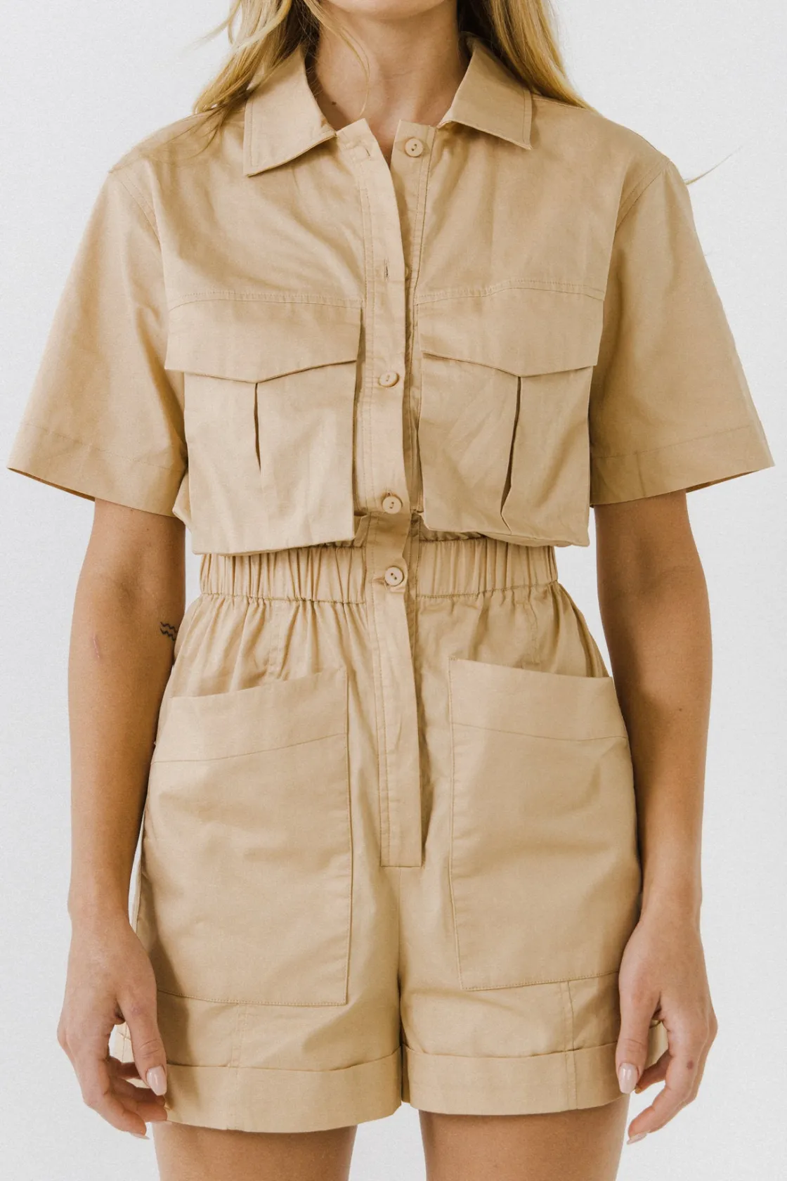 english_factory__utility__0.webp ENGLISH FACTORY Tops*- Utility Romper BEIGE