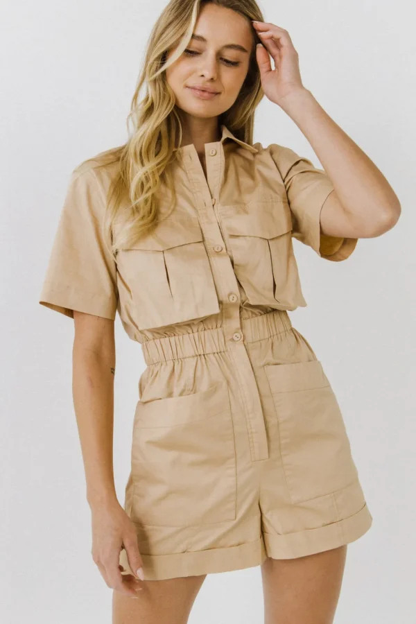 ENGLISH FACTORY Tops*- Utility Romper BEIGE