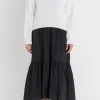 ENGLISH FACTORY Tops*- V Neck Mixed Media Midi Dress IVORY