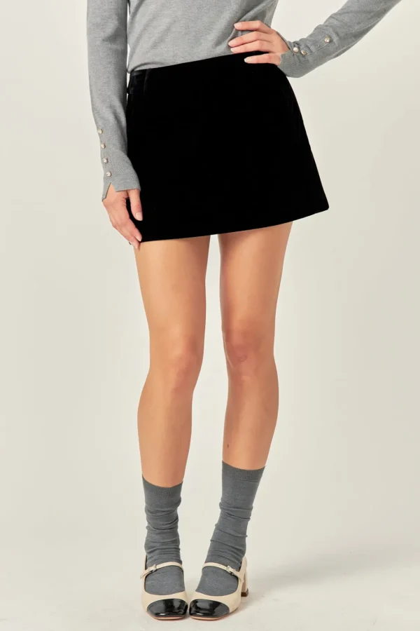 ENGLISH FACTORY Tops*- Velvet Low Rise Skort BLACK