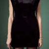 ENGLISH FACTORY Tops*- Velvet Power Shoulder Mini Dress BLACK