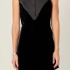 ENGLISH FACTORY Tops*- Velvet Satin Combo Mini Dress BLACK