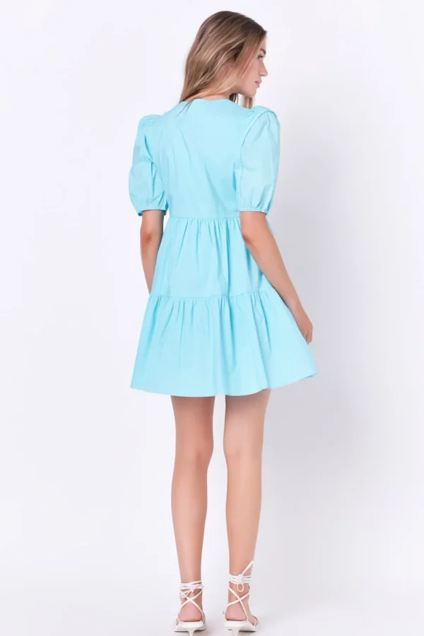 ENGLISH FACTORY Tops*- V-neck Button Down Babydoll Dress BLUE