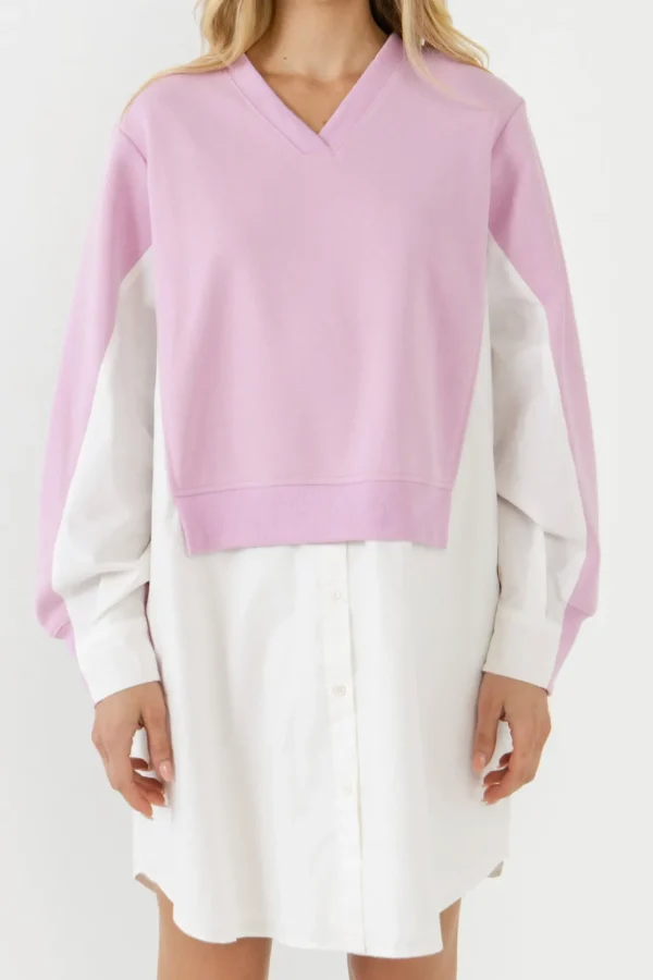 ENGLISH FACTORY Tops*- V-neck Sweatshirts Dress with Poplin