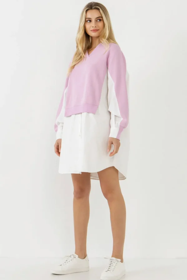 ENGLISH FACTORY Tops*- V-neck Sweatshirts Dress with Poplin
