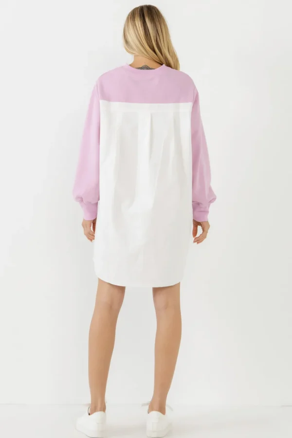 ENGLISH FACTORY Tops*- V-neck Sweatshirts Dress with Poplin