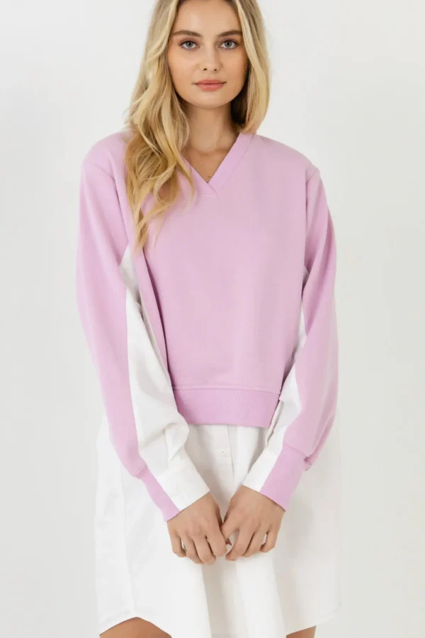 ENGLISH FACTORY Tops*- V-neck Sweatshirts Dress with Poplin