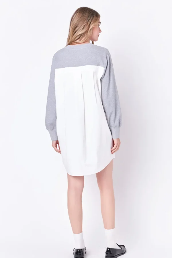 ENGLISH FACTORY Tops*- V-neck Sweatshirts Dress with Poplin