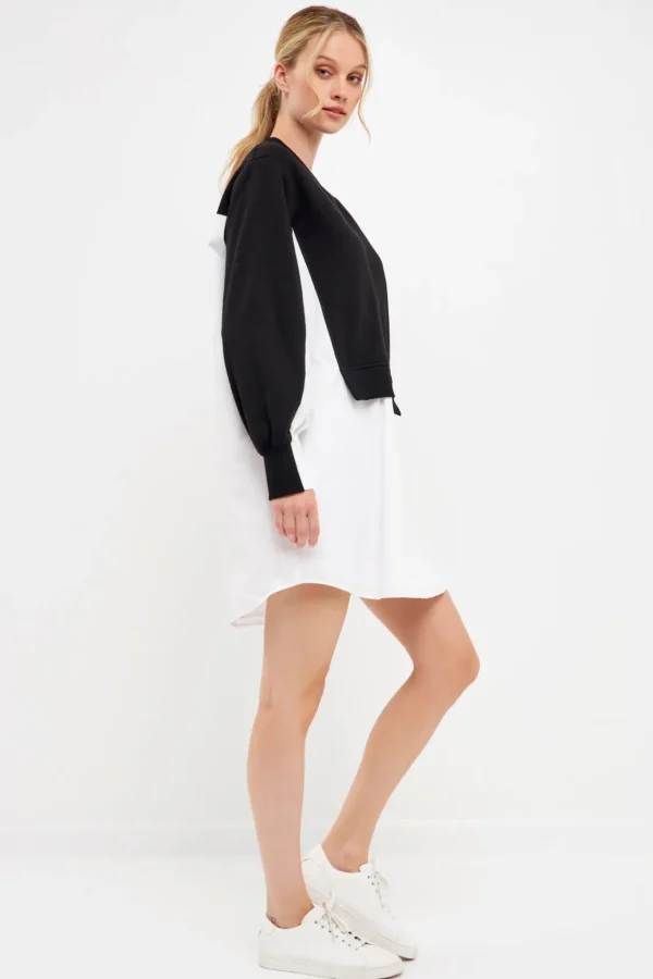 ENGLISH FACTORY Tops*- V-neck Sweatshirts Dress with Poplin