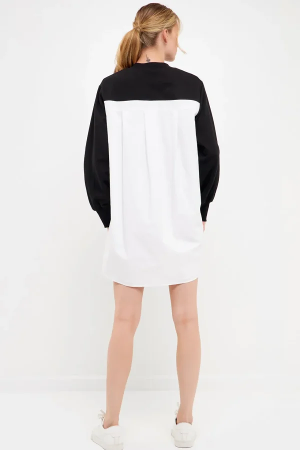 ENGLISH FACTORY Tops*- V-neck Sweatshirts Dress with Poplin