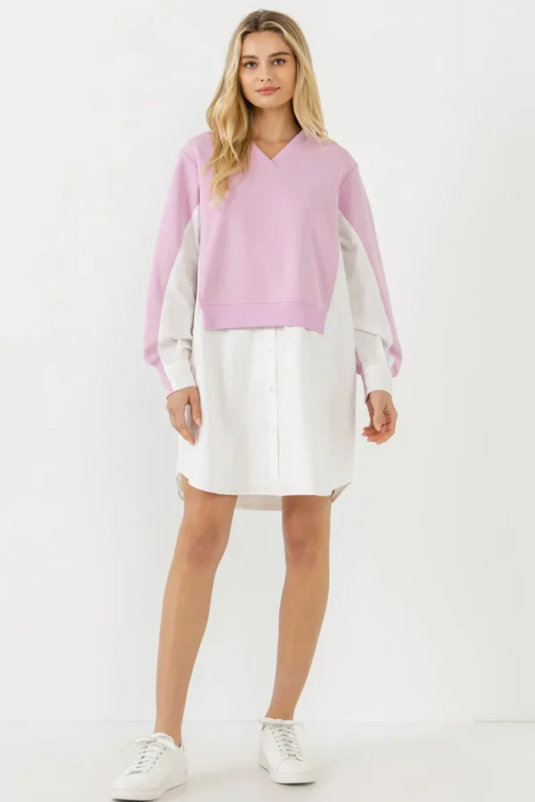 ENGLISH FACTORY Tops*- V-neck Sweatshirts Dress with Poplin