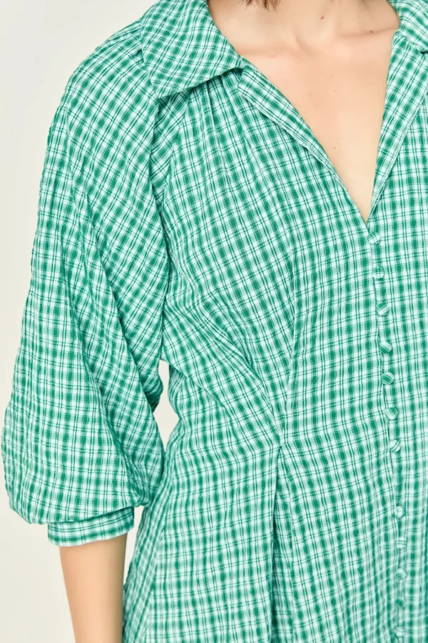 ENGLISH FACTORY Tops*- Volum Sleeves Shirt Midi Dress GREEN