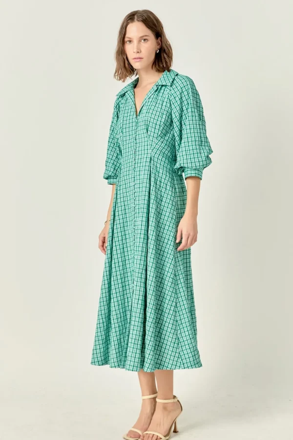 ENGLISH FACTORY Tops*- Volum Sleeves Shirt Midi Dress GREEN