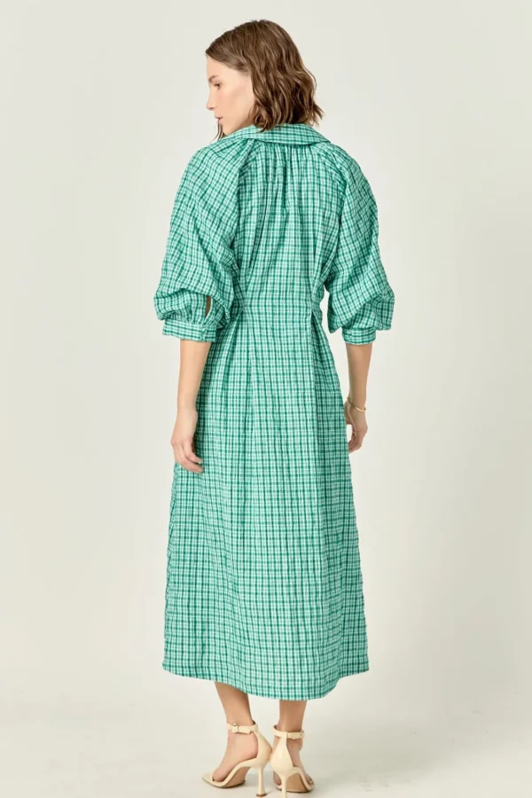 ENGLISH FACTORY Tops*- Volum Sleeves Shirt Midi Dress GREEN