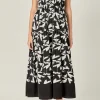 ENGLISH FACTORY Tops*- White and Black Printed Sleeveless Midi Dress BLACK/IVORY