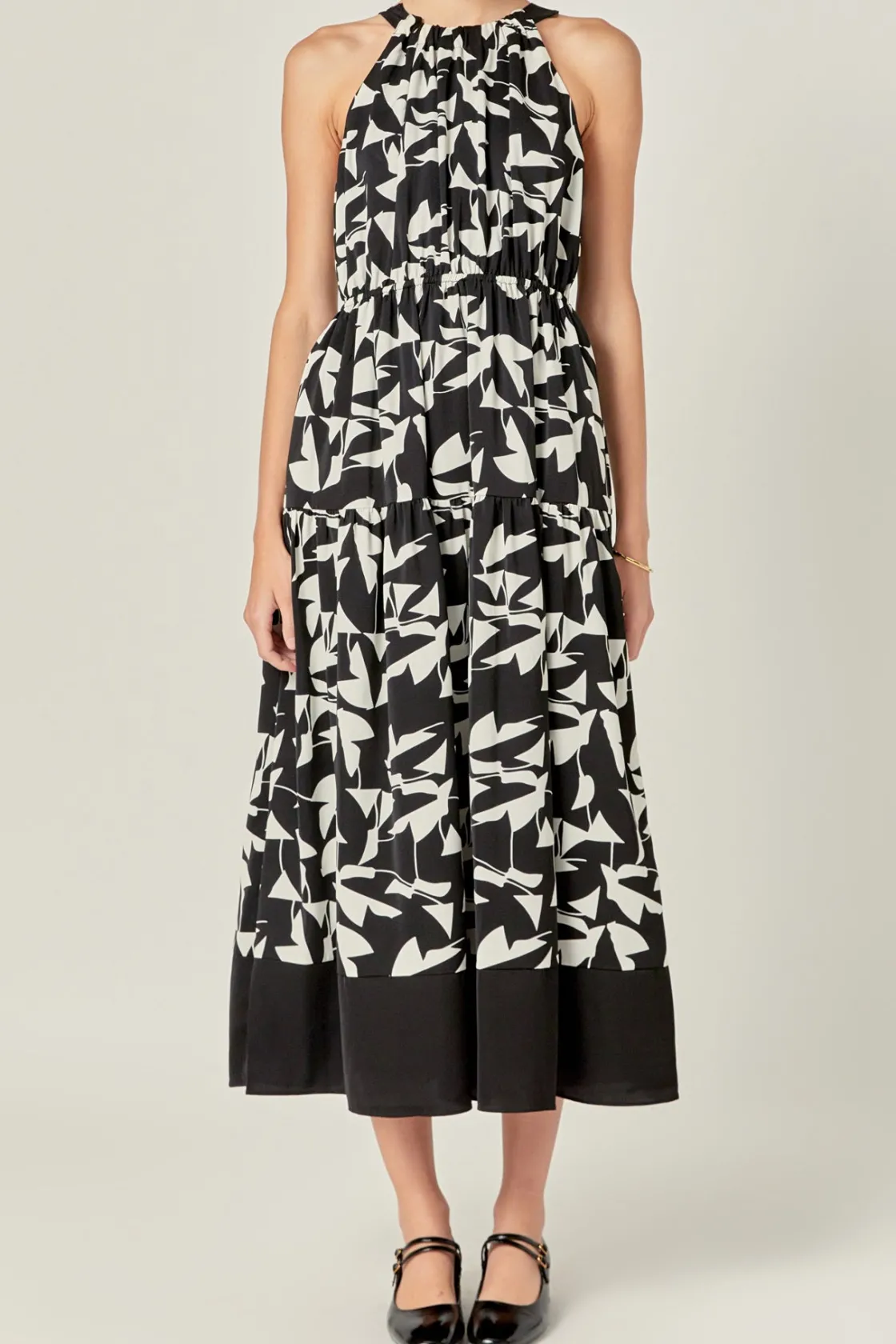english_factory__white_an_0-1.webp ENGLISH FACTORY Tops*- White and Black Printed Sleeveless Midi Dress BLACK/IVORY