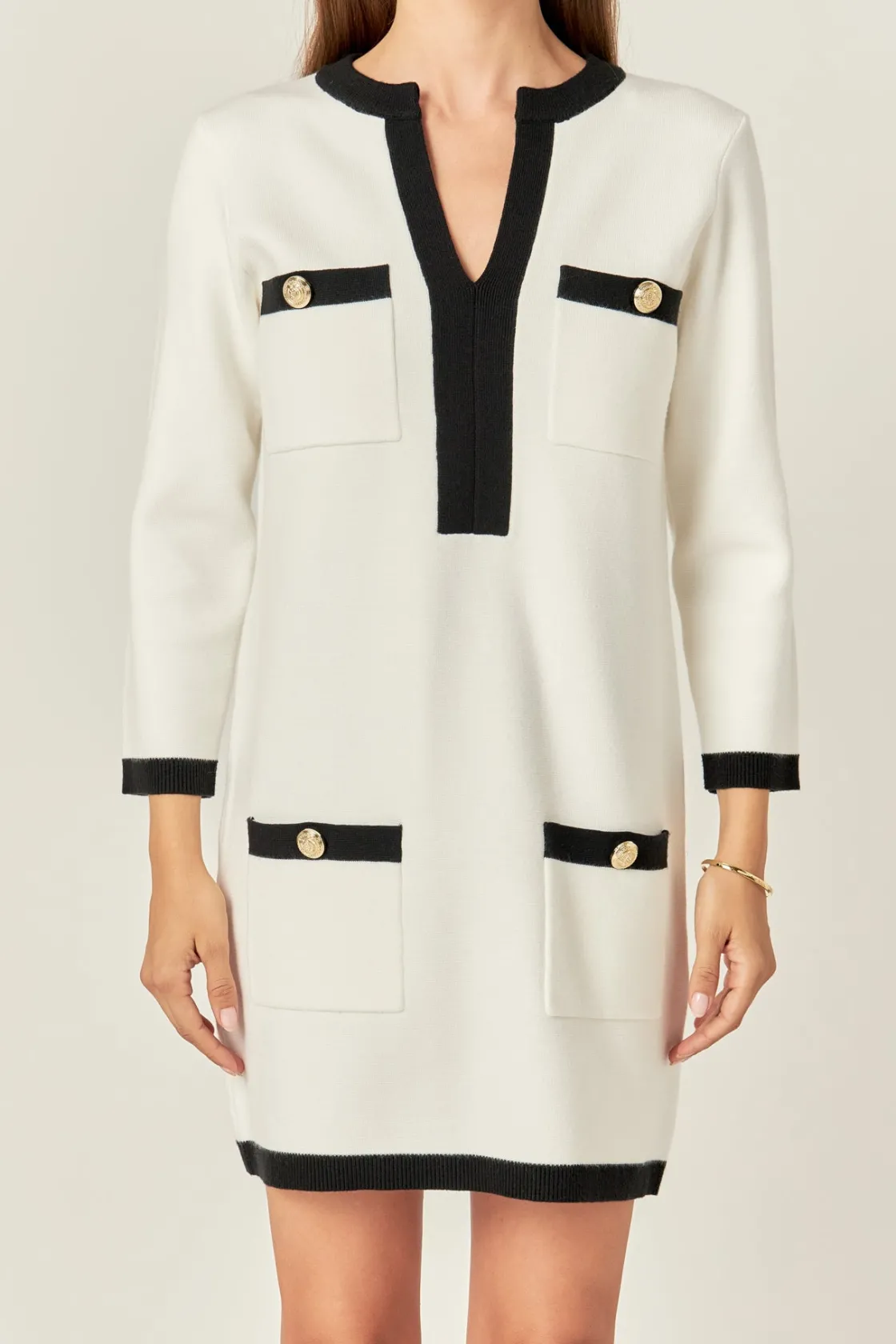english_factory__white_an_0.webp ENGLISH FACTORY Tops*- White and Black Mini Knit Dress WHITE/BLACK