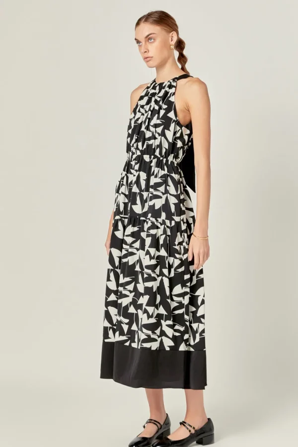 ENGLISH FACTORY Tops*- White and Black Printed Sleeveless Midi Dress BLACK/IVORY