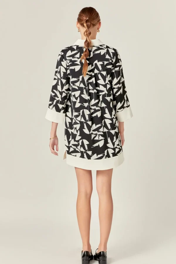ENGLISH FACTORY Tops*- White and Black Printed Tunic Dress BLACK/IVORY