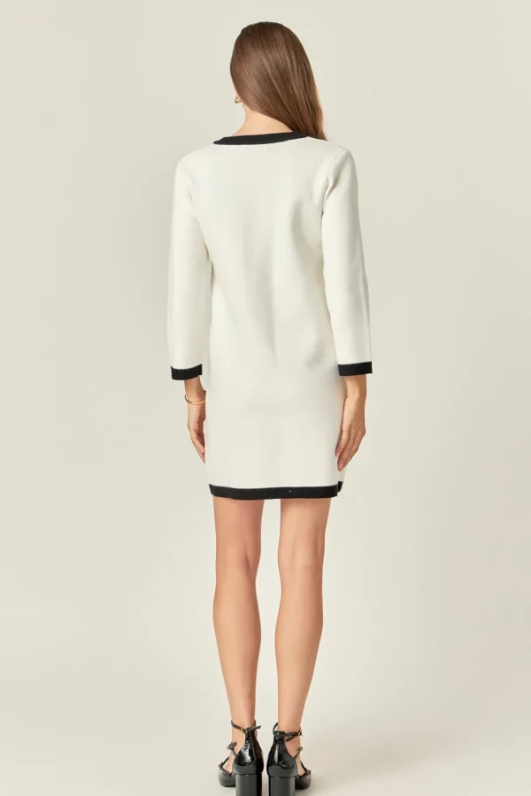 ENGLISH FACTORY Tops*- White and Black Mini Knit Dress WHITE/BLACK