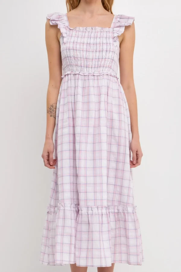 ENGLISH FACTORY Tops*- WOMEN WOVEN PLAID DRESS WHITE/PURPLE