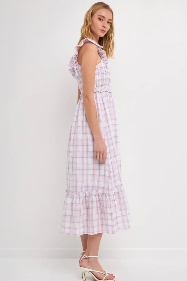 ENGLISH FACTORY Tops*- WOMEN WOVEN PLAID DRESS WHITE/PURPLE