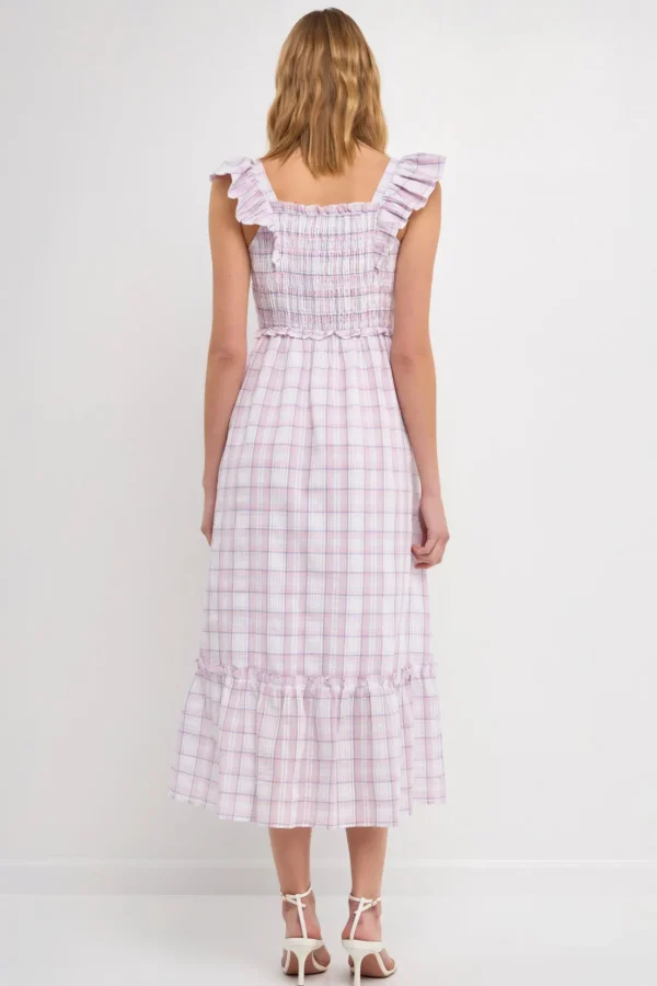 ENGLISH FACTORY Tops*- WOMEN WOVEN PLAID DRESS WHITE/PURPLE