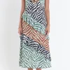 ENGLISH FACTORY Tops*- Zebra Print Colorblocked Slip Dress BROWNMULTI