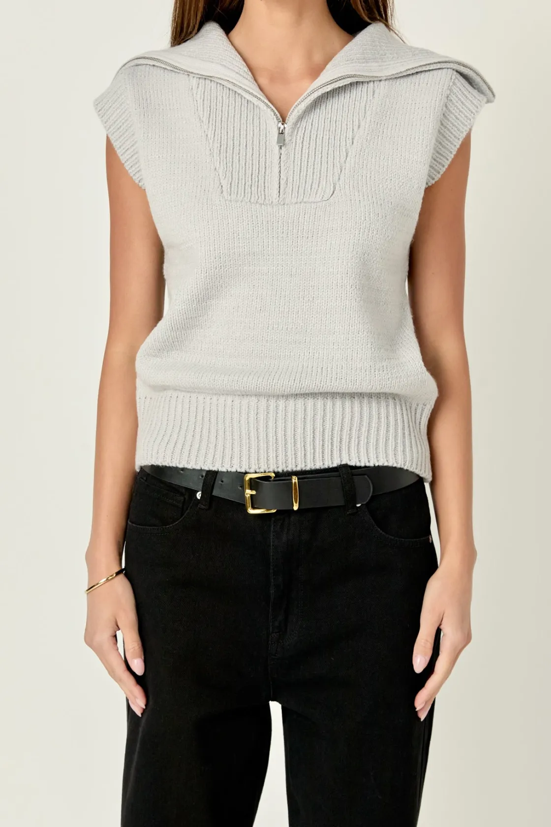 english_factory__zip_mock_0.webp ENGLISH FACTORY Tops*- Zip Mock Neck Knit Vest