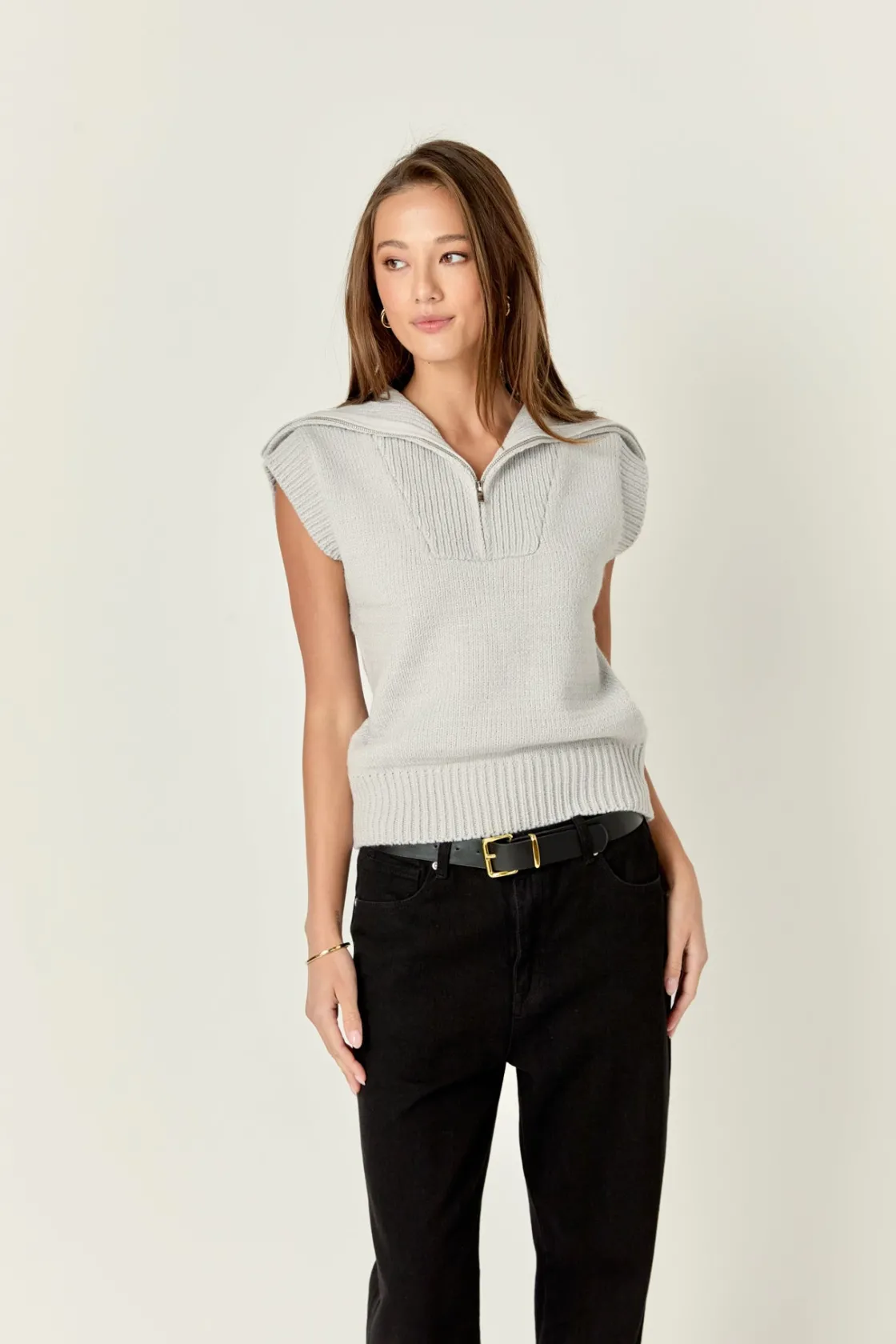 english_factory__zip_mock_3.webp ENGLISH FACTORY Tops*- Zip Mock Neck Knit Vest