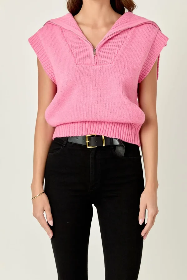 ENGLISH FACTORY Tops*- Zip Mock Neck Knit Vest