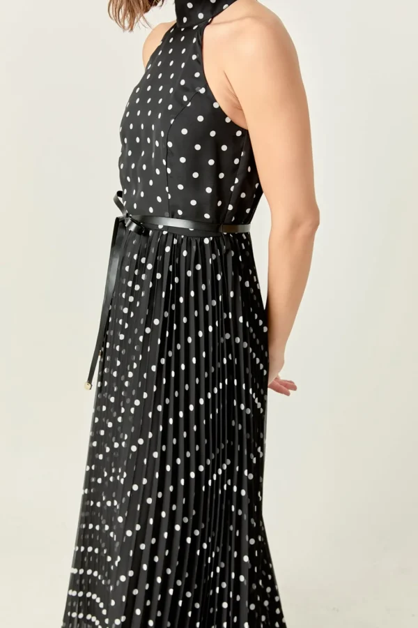 ENGLISH FACTORY Tops*- Zoe Polka Dot Pleated Midi Dress BLACK/WHITE