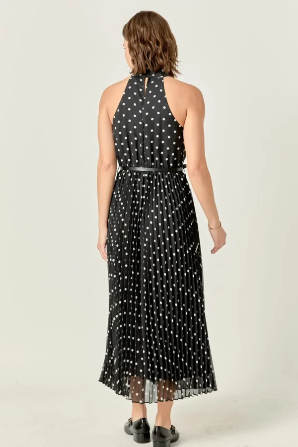 ENGLISH FACTORY Tops*- Zoe Polka Dot Pleated Midi Dress BLACK/WHITE