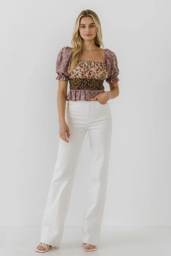 FREE THE ROSES Tops*Floral Color Top MULTI