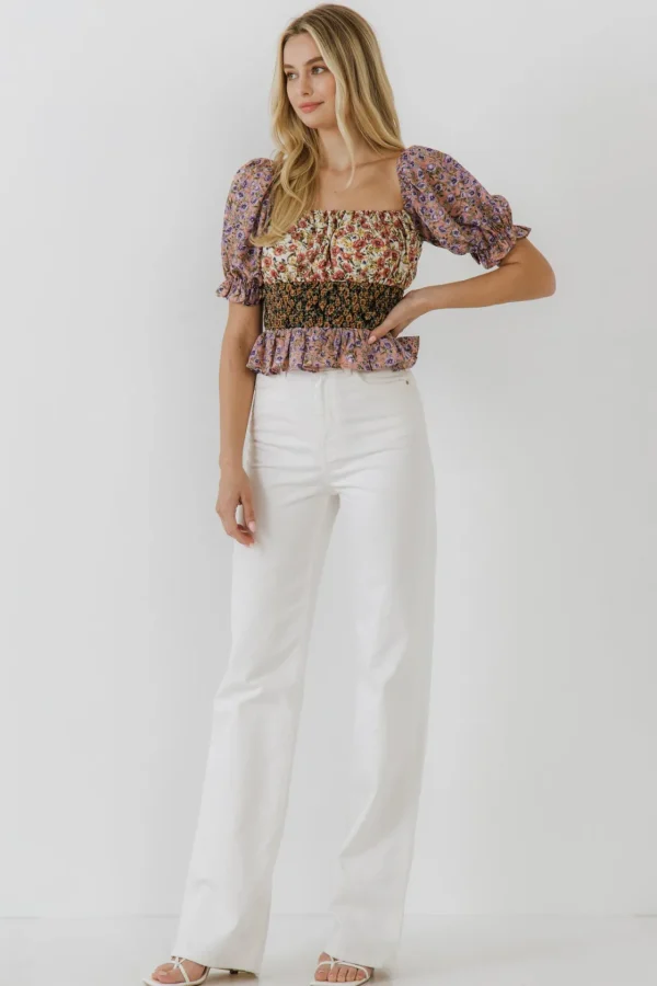 FREE THE ROSES Tops*Floral Color Top MULTI