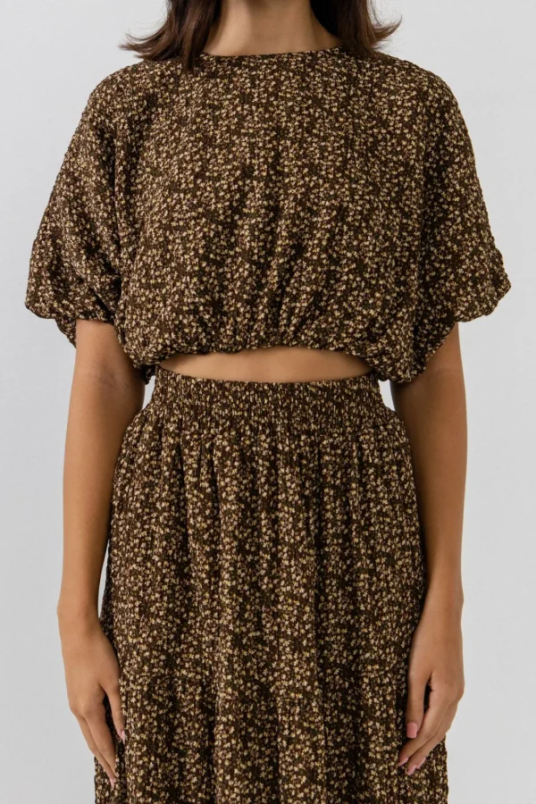 FREE THE ROSES Tops*Free The Rose - Floral Blouson Top BROWN