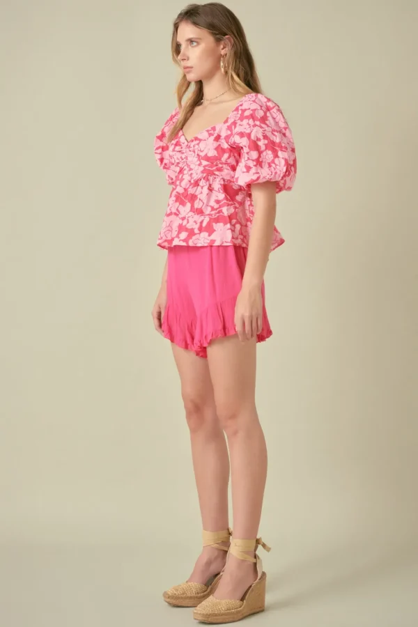 FREE THE ROSES Tops*Free The Rose - Floral Puff Sleeve Top