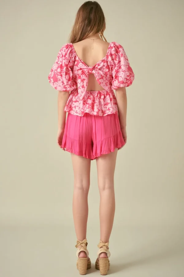 FREE THE ROSES Tops*Free The Rose - Floral Puff Sleeve Top
