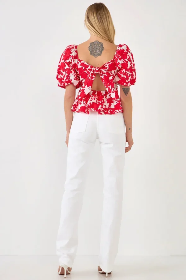 FREE THE ROSES Tops*Free The Rose - Floral Tied Back Top