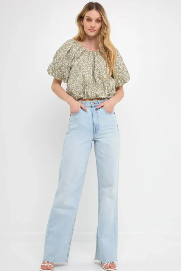 FREE THE ROSES Tops*Free The Rose - Raglan Blouson Cropped Top