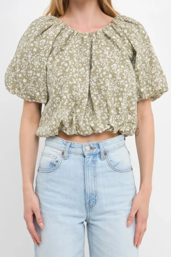 FREE THE ROSES Tops*Free The Rose - Raglan Blouson Cropped Top