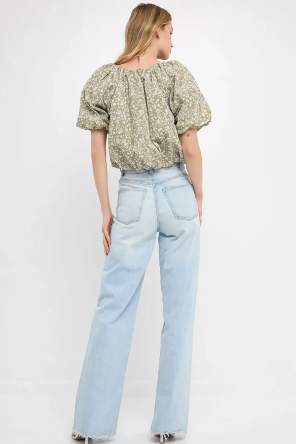 FREE THE ROSES Tops*Free The Rose - Raglan Blouson Cropped Top
