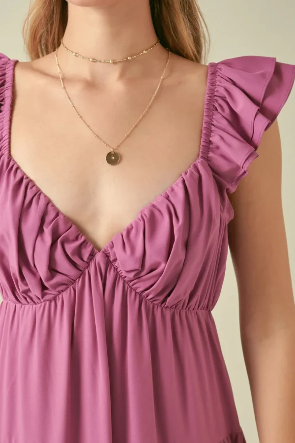 FREE THE ROSES Tops*Free The Rose - Ruffle Sleeve Maxi Dress