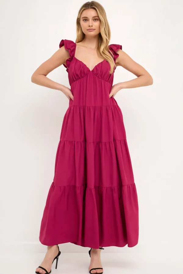 FREE THE ROSES Tops*Free The Rose - Ruffle Sleeve Maxi Dress