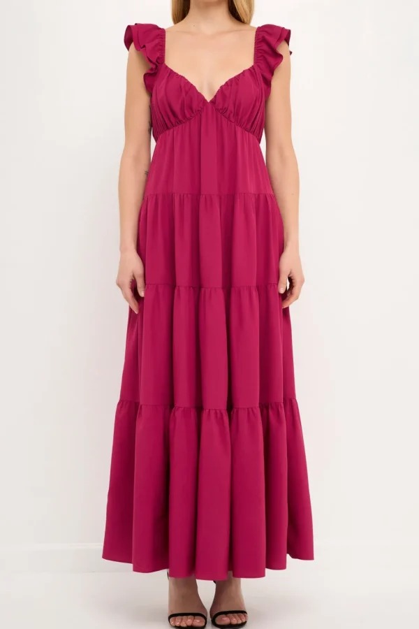 FREE THE ROSES Tops*Free The Rose - Ruffle Sleeve Maxi Dress