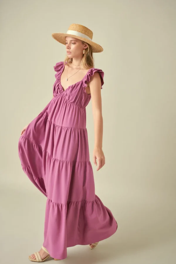FREE THE ROSES Tops*Free The Rose - Ruffle Sleeve Maxi Dress