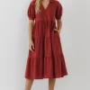 FREE THE ROSES Tops*Free The Rose - Stripe Texture Midi Dress RED