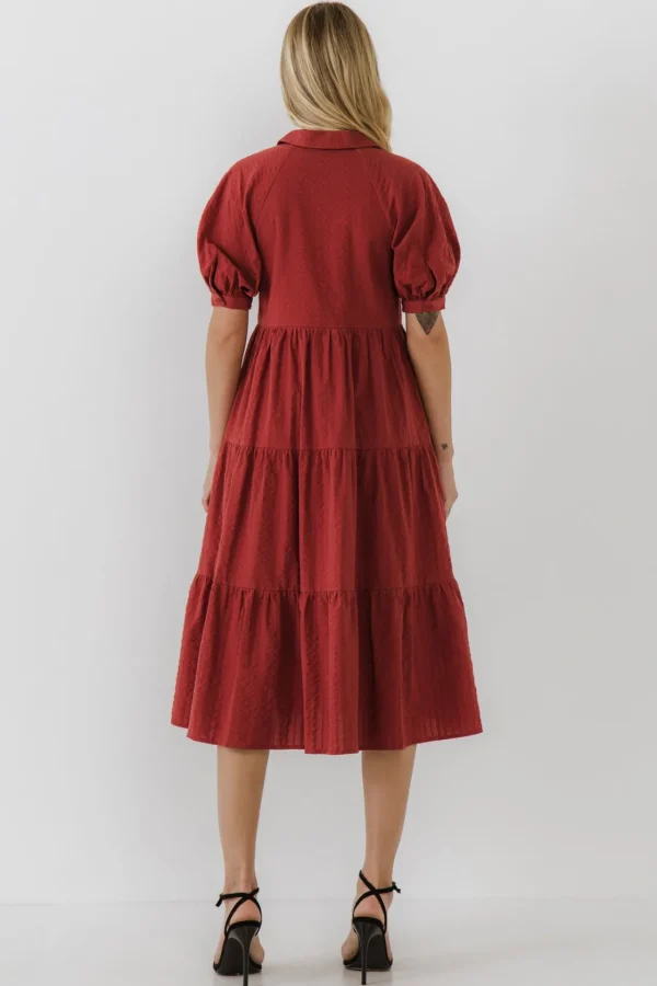 FREE THE ROSES Tops*Free The Rose - Stripe Texture Midi Dress RED